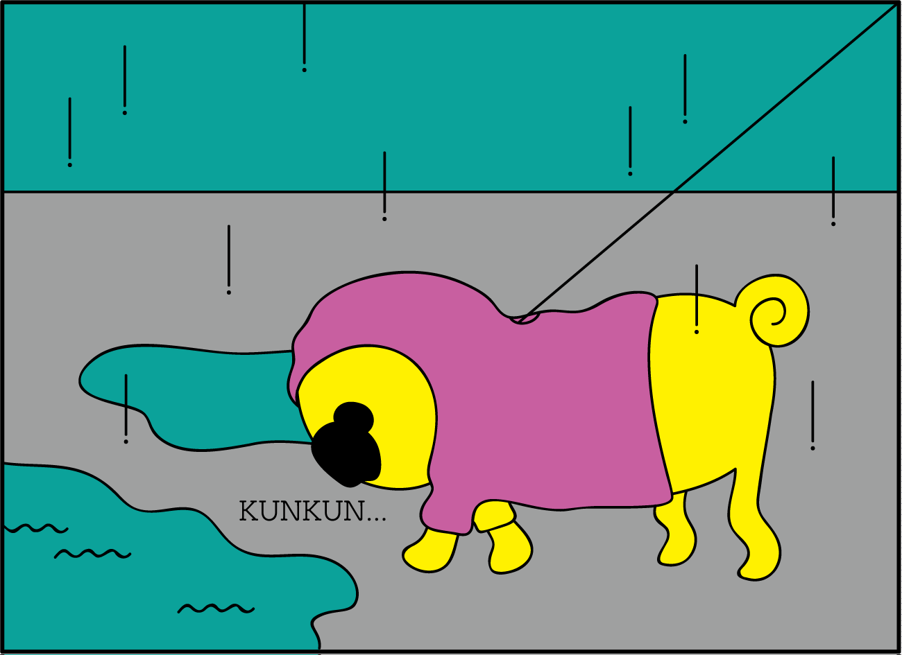 雨の日の散歩【パグとわたし】