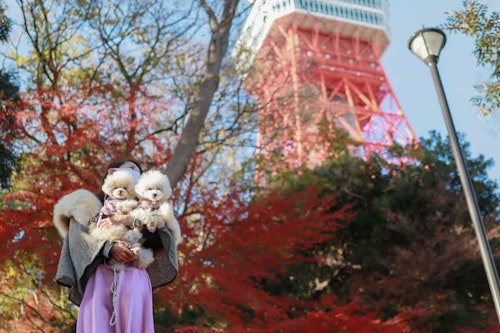 東京タワーと記念撮影