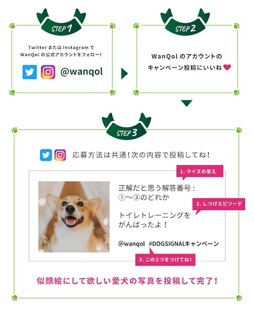 『DOG SIGNAL』とのコラボ　愛犬似顔絵キャンペーン応募方法