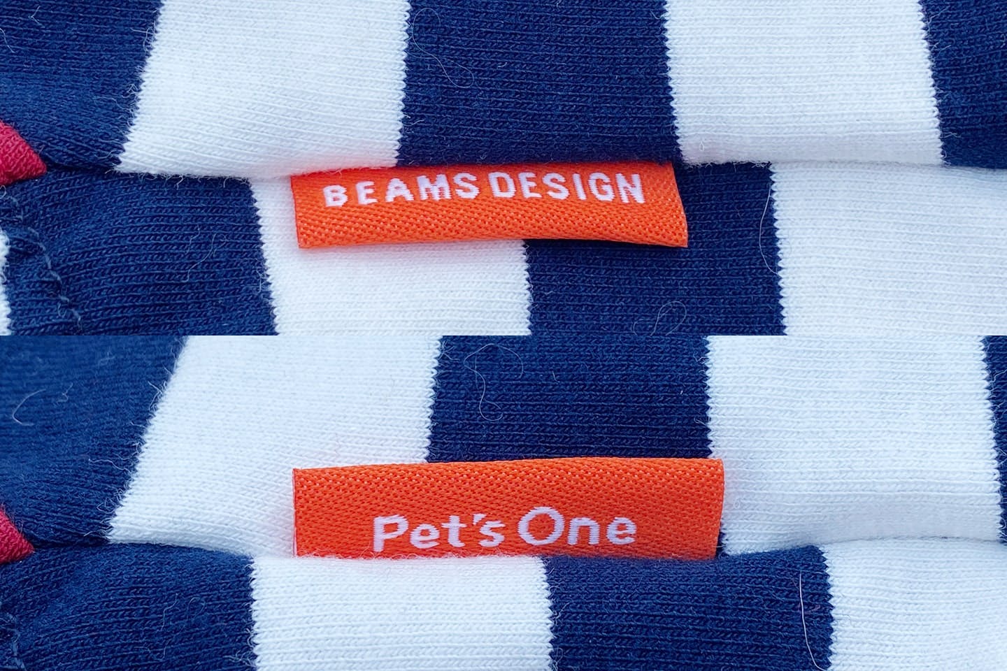 右脇に縫い付けられたタグ。裏と面にPet’s OneとBEAMS DESIGNの文字入りです