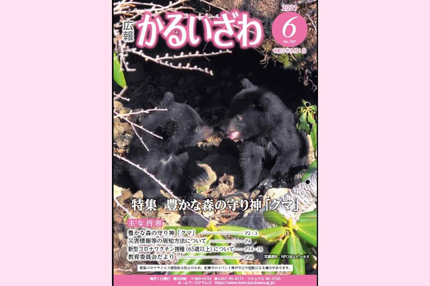 軽井沢町広報誌『かるいざわ』の表紙にツキノワグマの子グマの写真が採用