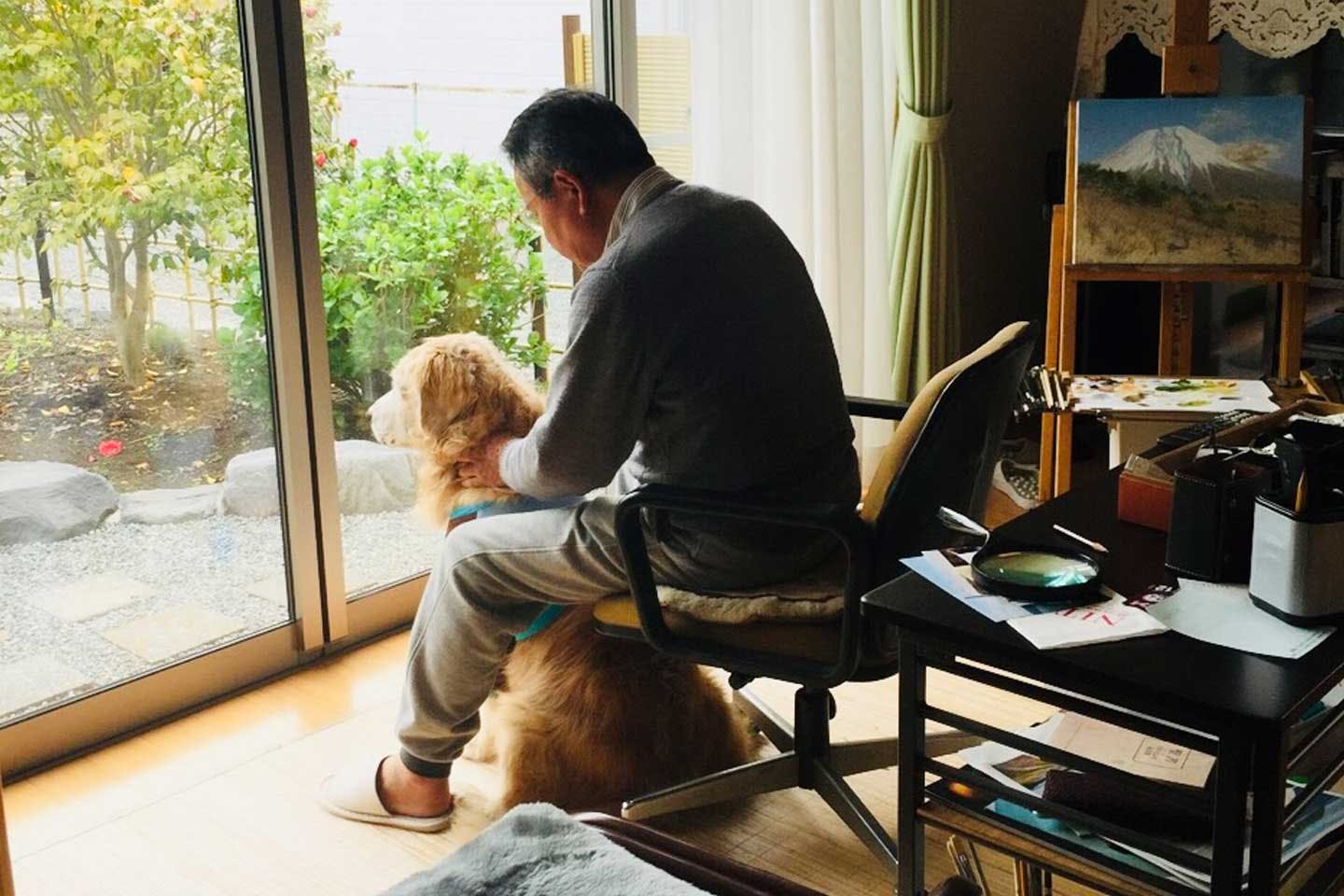 ゴールデンレトリバーの先代犬・エフとefrinmanさんのお父様 ゴールデンレトリバーの先代犬・エフとefrinmanさんのお父様