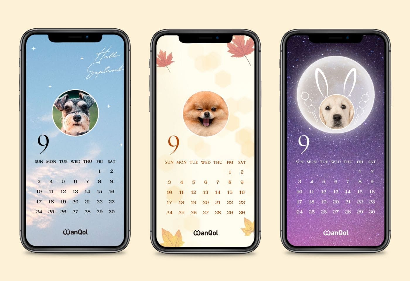 2023年9月の愛犬カレンダーテンプレートは全部で3種類