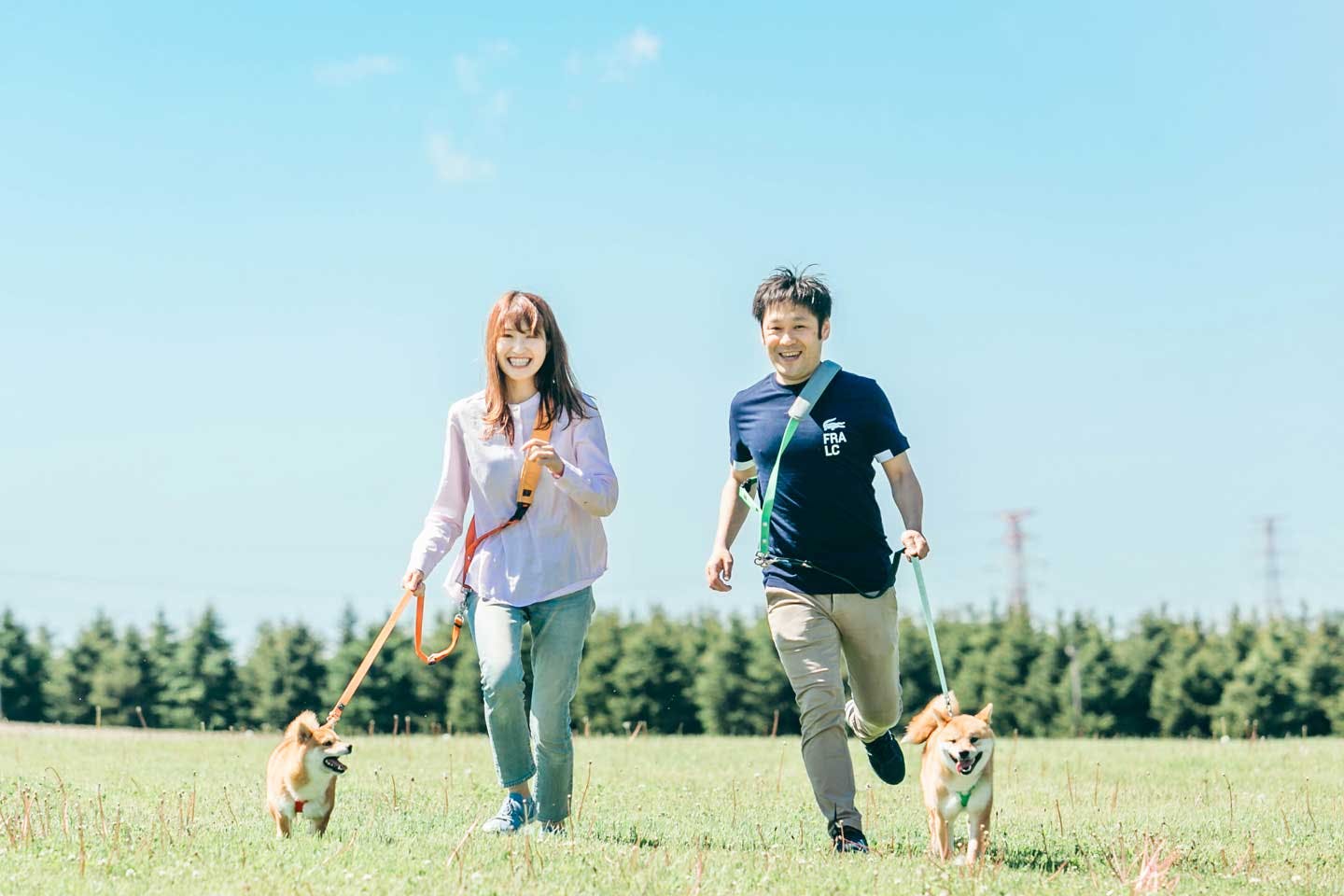 豆柴の福ちゃん＆富くんと散歩をする、ママさんとパパさん