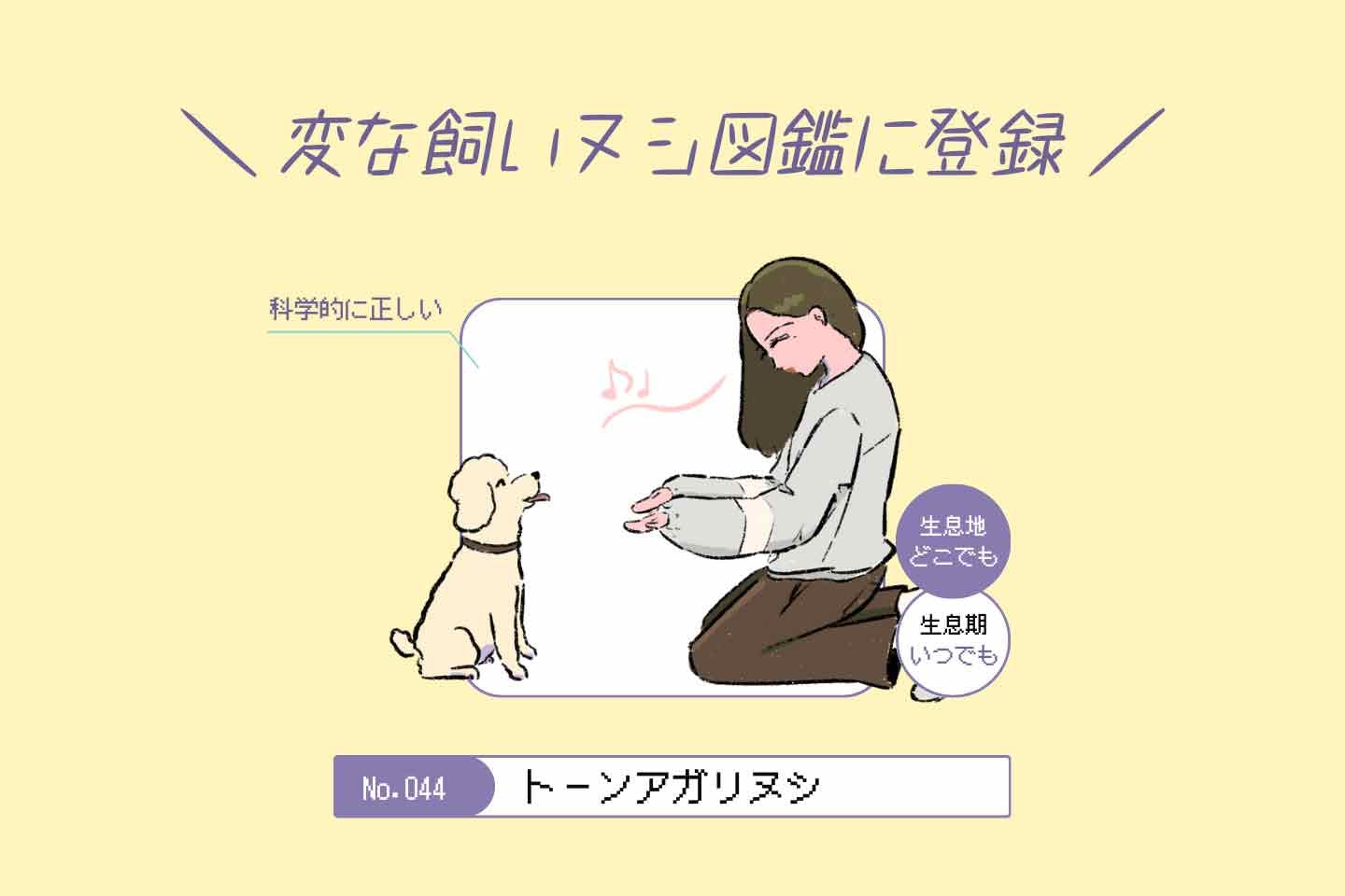 ウルオイイタダキヌシの生態《変な飼いヌシ図鑑043》 【変な飼いヌシ図鑑No.044】 犬を前にすると声が高くなる飼い主『トーンアガリヌシ』