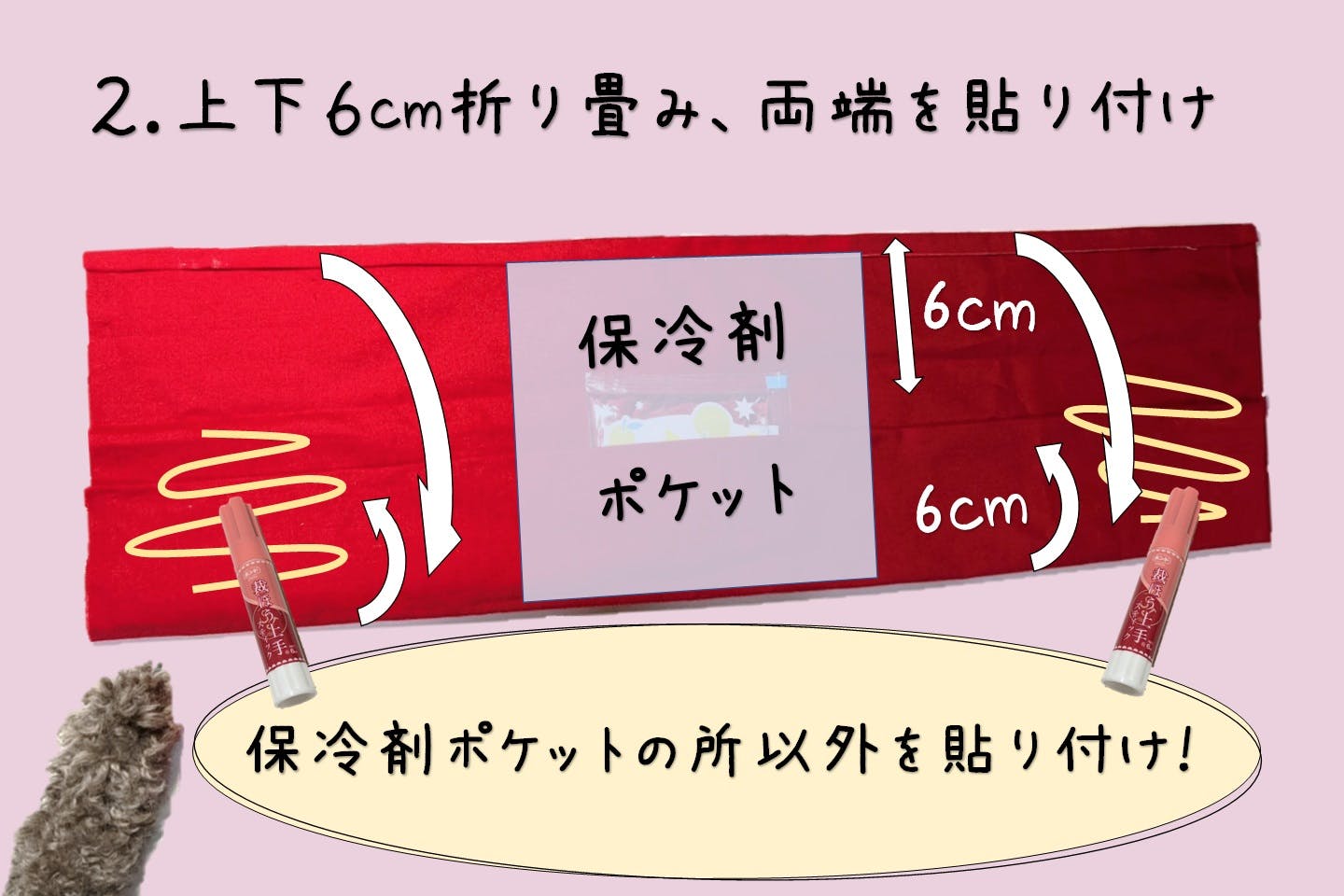 保冷剤ポケットを作るため、保冷剤の幅に合わせてさらに上下を折り畳む