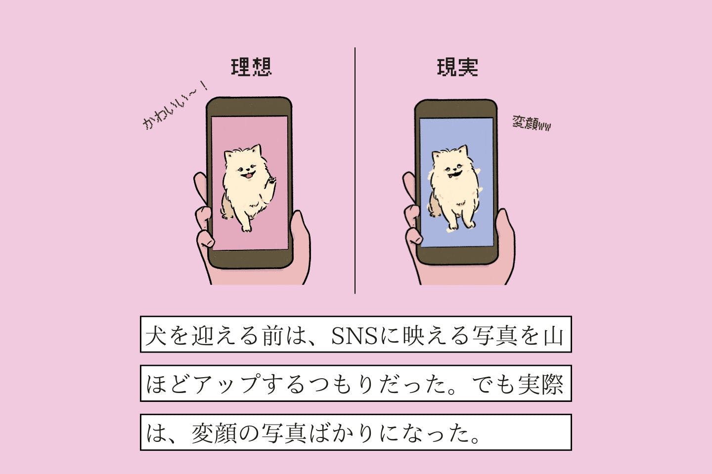 オデコクッツケヌシの生態《変な飼いヌシ図鑑053》 【変な飼いヌシ図鑑No.057】犬を迎える前の「理想」と迎えた後の「現実」の違いを知った飼い主『リソウトゲンジツヌシ』