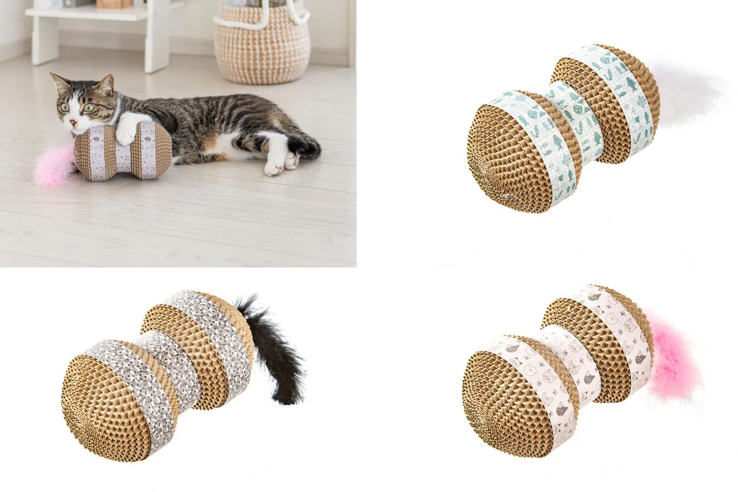 ・ネコケリおもちゃカードボードダンベル(キャット/カモフラ/フィッシュ)どれか1個