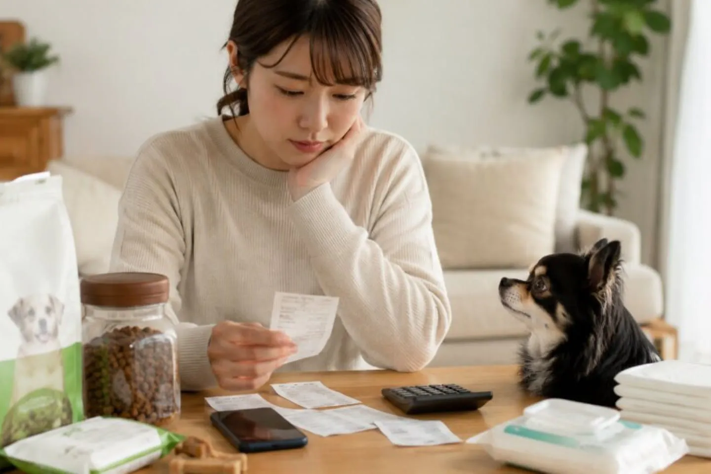 レシートを見る女性